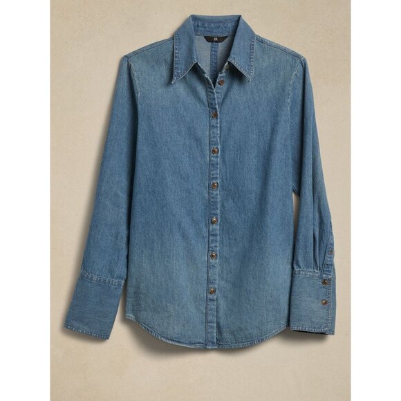 BANANA REPUBLIC Reigh Classic Denim Shirt Medium Blue Button Up Blouse, Size S - Picture 3 of 13